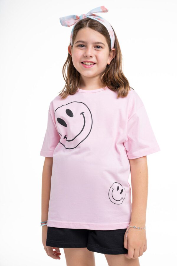 Βαμβακερό oversized T-shirt για κορίτσια με στάμπα “2 SMILES”